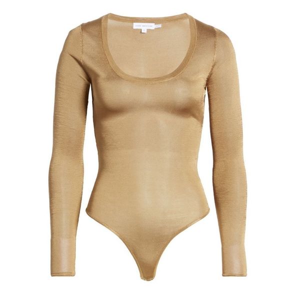 GOOD AMERICAN Scoop Neck Sheer Bodysuit, Pale Gold, Size 5 (2XL), NWT - Picture 6 of 6